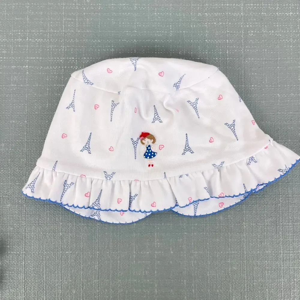 Magnolia Baby Ruffle Bubble Romper & Sun Hat Paris Print 6 Months